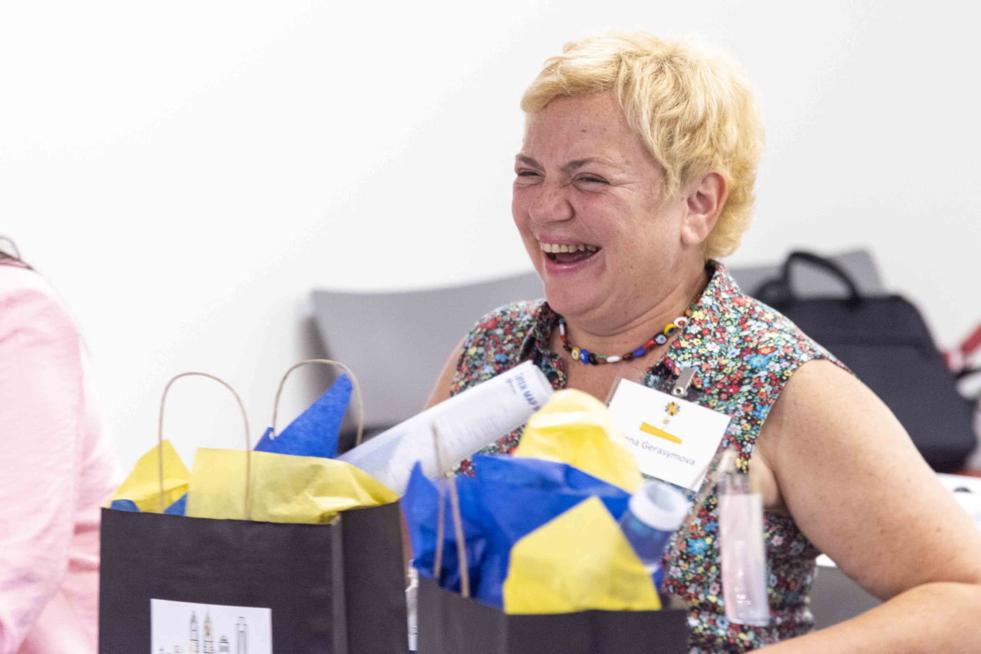 Ukrainian delegate laughing
