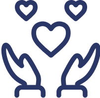 Icon of hands holding 3 hearts